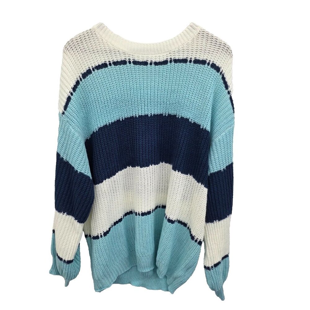 Womens Plus Size Colorblock Drop‎ Shoulder Loose Fit Sweater 3XL Blue Shein